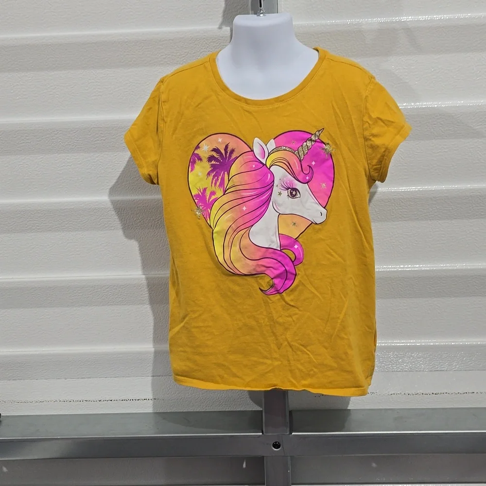 Children's Place Yellow Unicorn Heart‎ T-shirt Size Large 10/12